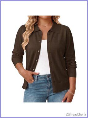 Plus Size Cardigan Sweater Long Sleeve Button Down Lapel Collar Lightweight